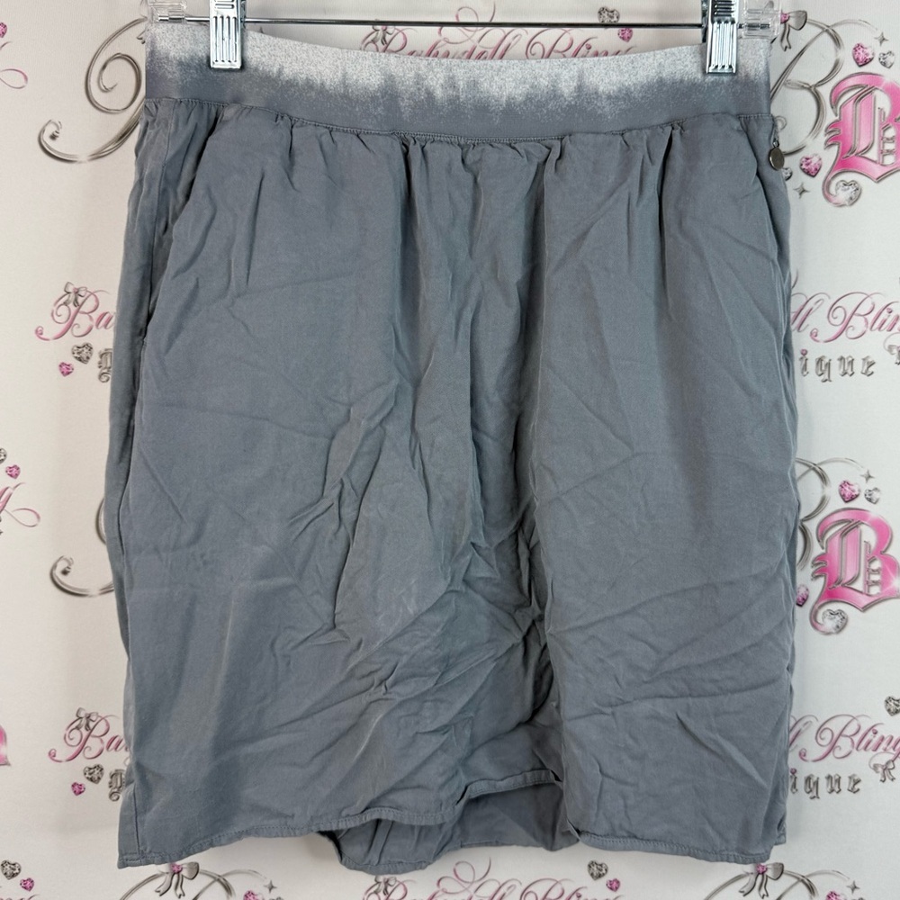 Sandwich_ skirt flowy grey blue button white waistband Elegant Gray Mini Skirt